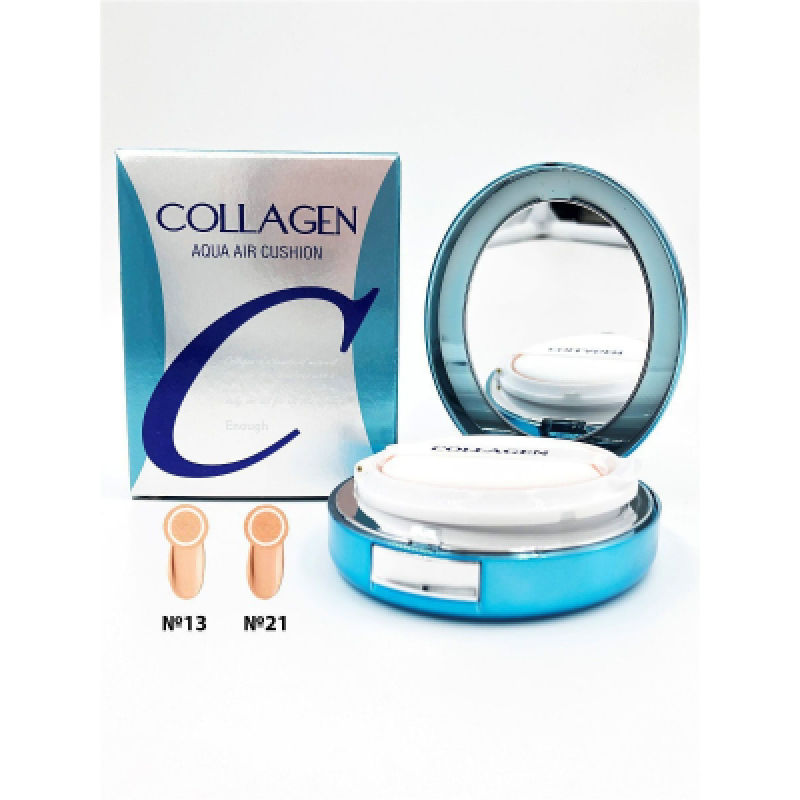 Зволожувальний тональний кушон для обличчя з колагеном Enough Collagen Aqua Air Cushion 15g — 21 відтінок